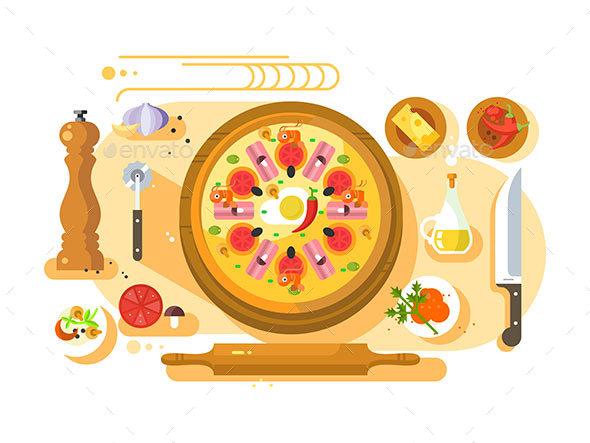 Pizza Cooking Design Flat - Food Objects