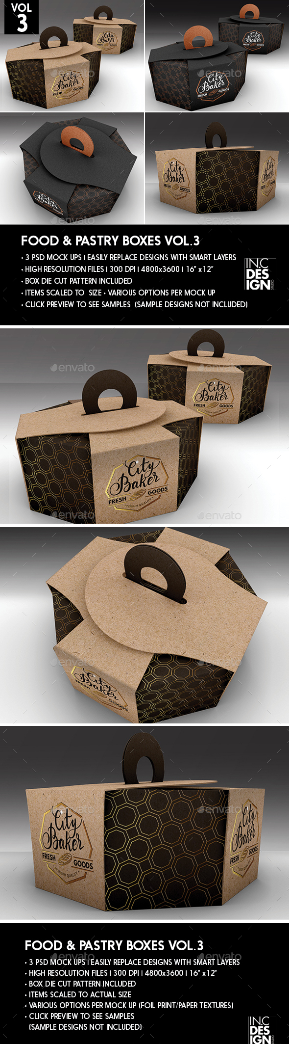 Food pastry Boxes Vol.3: Octagon Cake | Pastry Carrier Take Out Packaging Mock Ups