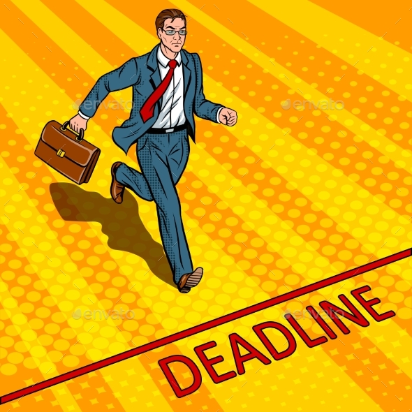 Businessman Run To Deadline Pop Art Vector