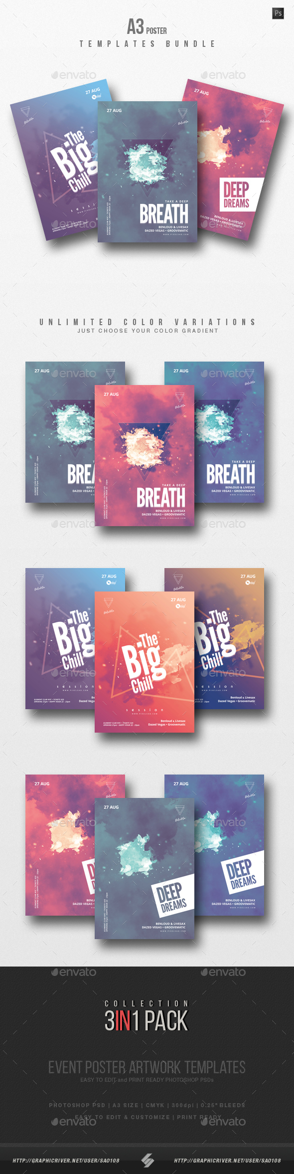Minimal Sound vol.3 - DJ Party Poster / Flyer Templates Bundle A3 - Clubs & Parties Events