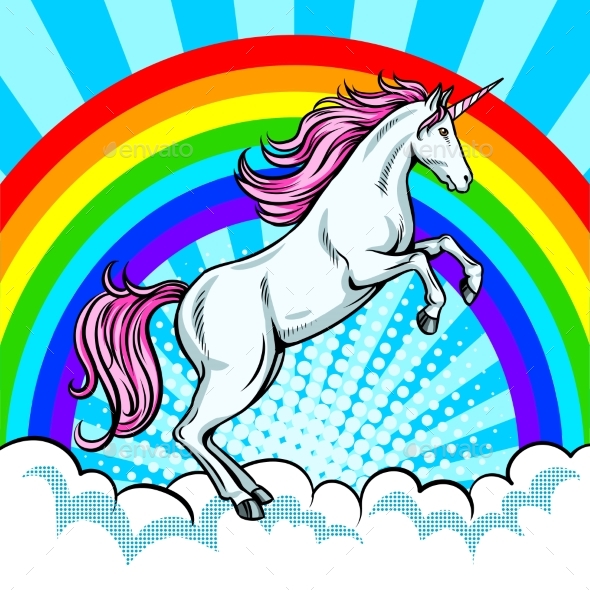 Fairy Animal Unicorn and Rainbow Pop Art Vector