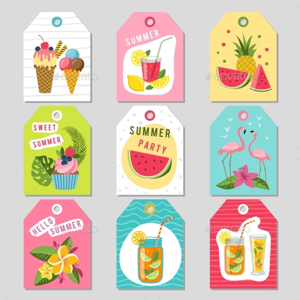 Gift Tags with Summer Tropical Decoration - Objects Vectors