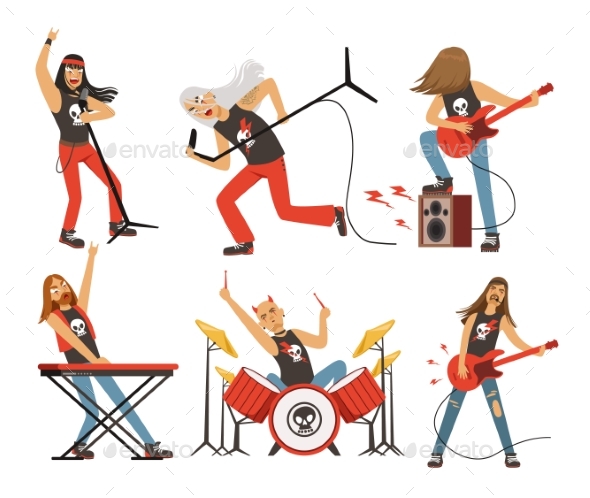 Funny Cartoon Characters in Rock Band. - People Characters