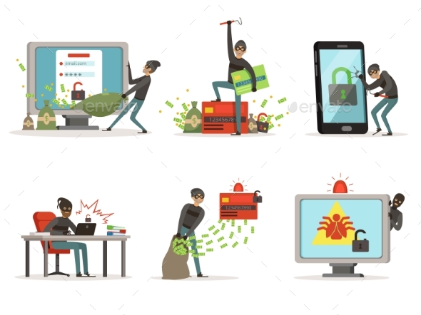 Cartoon Illustrations of Internet Hackers - People Characters