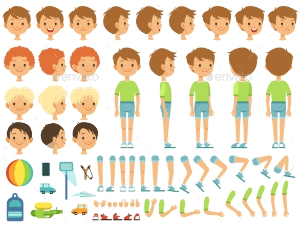 Funny Cartoon Boy Creation Mascot Kit - People Characters