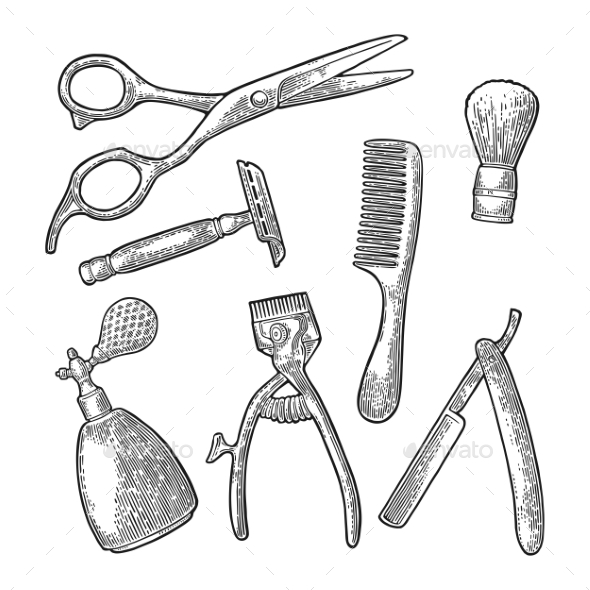 Set of Tool for Barber Shop - People Characters
