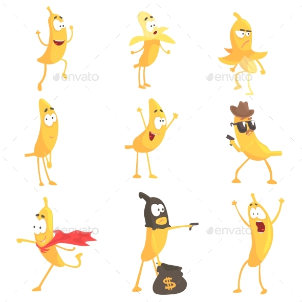 GraphicRiver Cartoon Humanized Banana Emoji 20345528 GraphicRiver Cartoon Humanized Banana Emoji 20345528