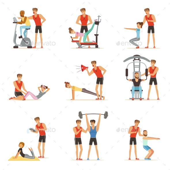 Personal Gym Coach Trainer or Instructor Set - Sports/Activity Conceptual