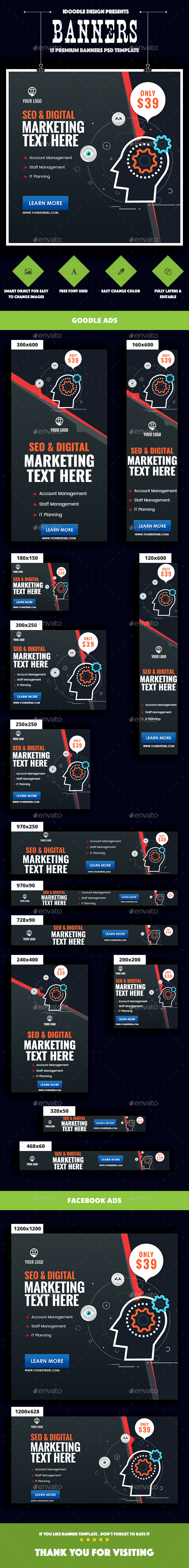 Seo, Social Media, Digital Marketing Banners Ad - Banners & Ads Web Elements