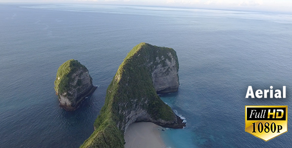 Aerial view of cliff coastline with sunrise in Indonesia