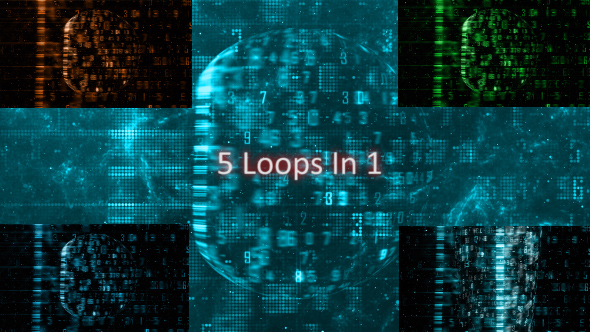Matrix Technology Numbers Grid Background Pack 5 In 1 Loops