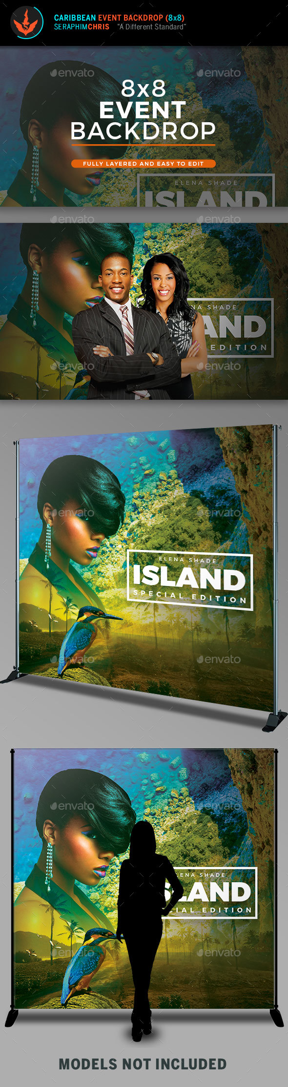 Caribbean 8x8 Backdrop Template - Signage Print Templates