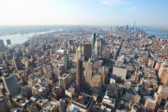 New York City Manhattan aerial view with skyscrapers - Stock Photo - Images