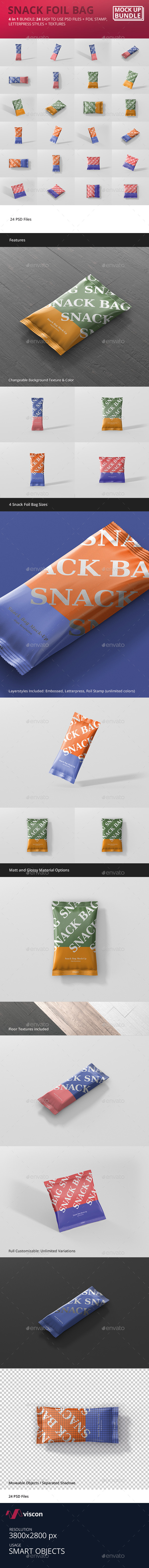 Snack Foil Bag Mockup Bundle - Food and Drink Packaging
