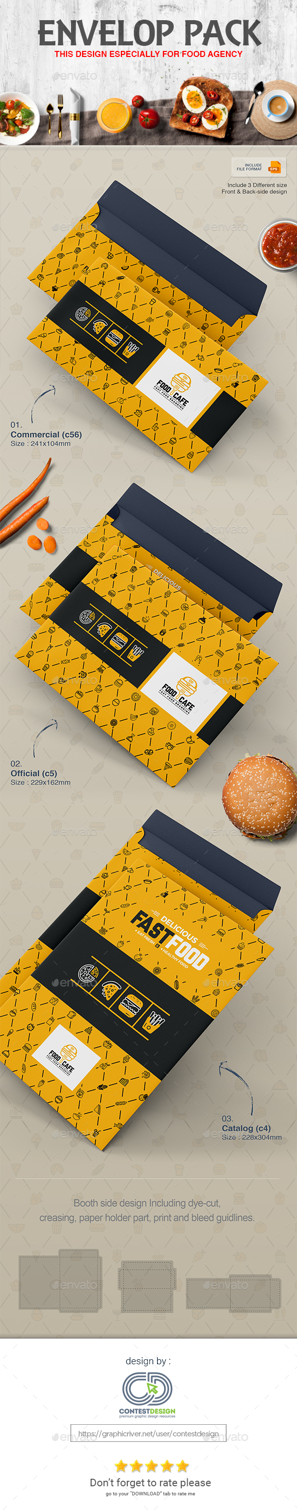 Envelop Design Pack Template for Fast Food / Restaurants / Cafe