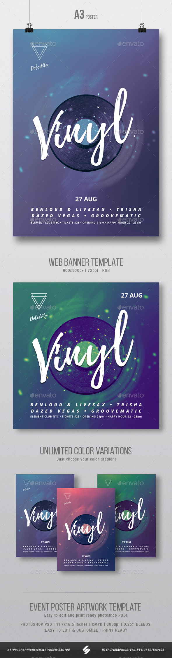 Vinyl House Music Flyer / Poster Artwork Template A3 - Clubs & Parties Events