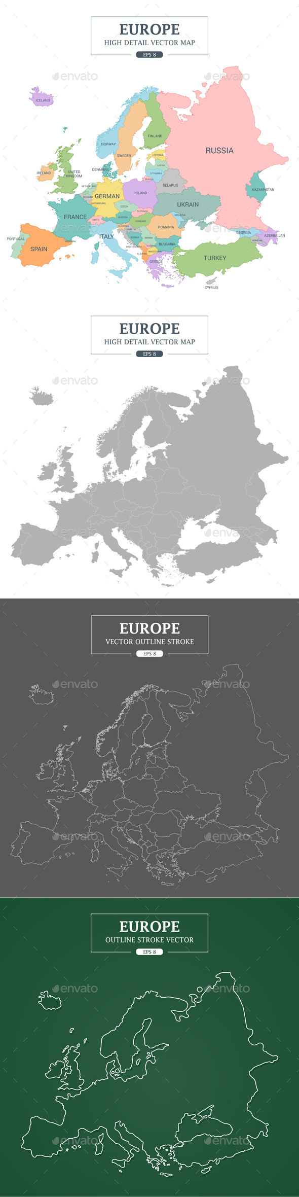 Europe Map 4 Styles Vector - Miscellaneous Seasons/Holidays