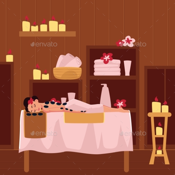 Young Woman Getting Hot Stone Therapy in Spa Salon - People Characters