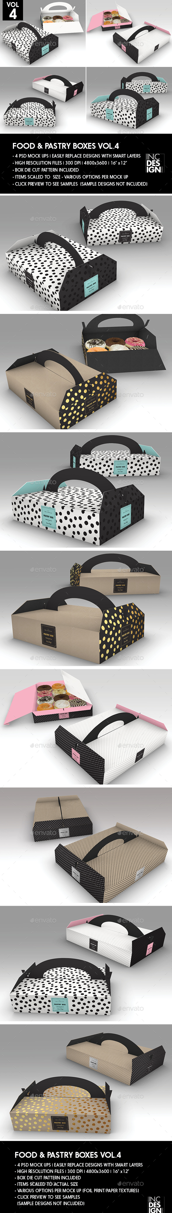 Food Pastry Boxes Vol.4: Donut | Pastry Carrier Take Out Packaging Mock Ups