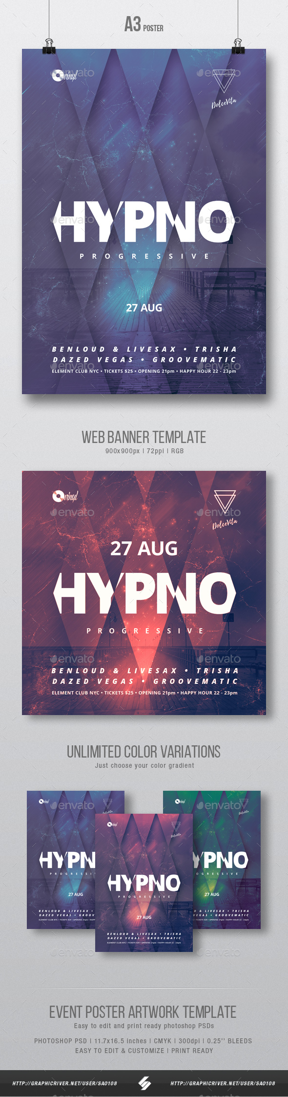 Hypno - Progressive Party Flyer / Poster Artwork Template A3 - Clubs & Parties Events