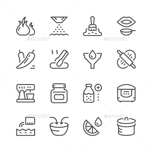 Cooking Related Set Line Icons - Man-made objects Objects