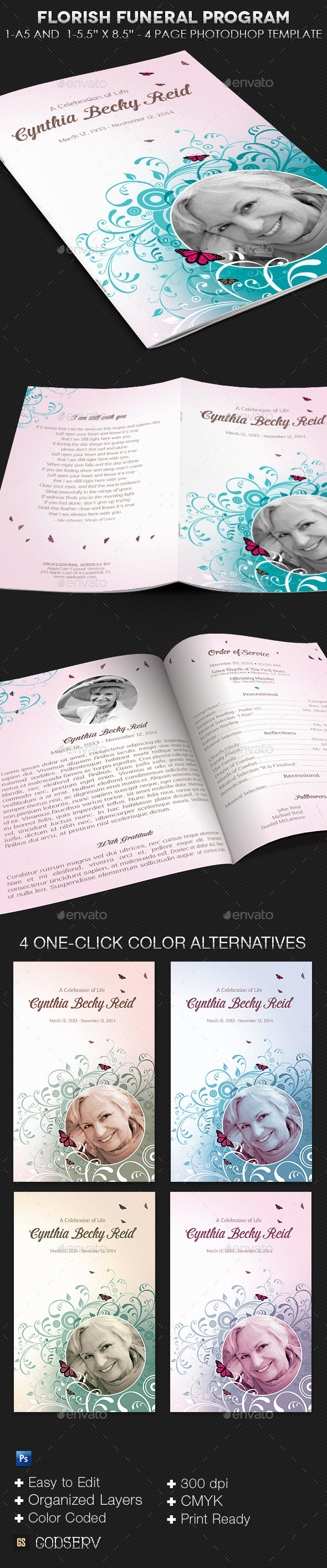 Flourish Funeral Program Template - Informational Brochures
