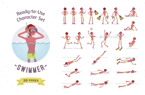 Ready-to-Use Male Swimmer Character Set - People Characters