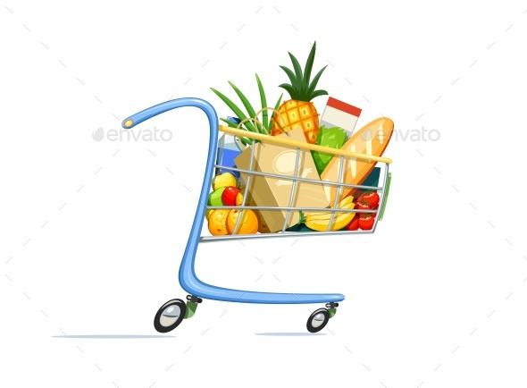 Shopping Cart with Foodstuff. - Vectors
