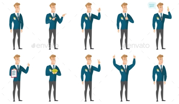 Vector Set of Illustrations with Groom Character - People Characters