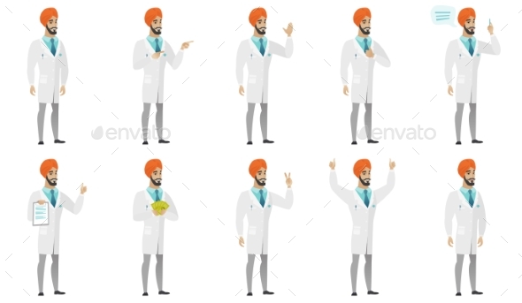 Muslim Doctor Vector Illustrations Set. - People Characters