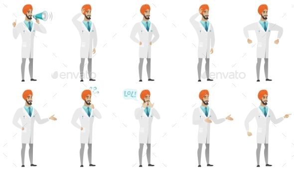 Muslim Doctor Vector Illustrations Set - People Characters