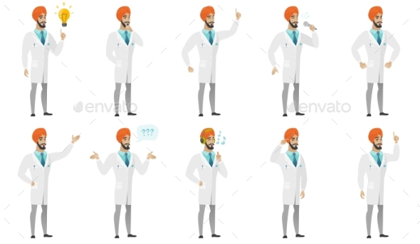 Muslim Doctor Vector Illustrations Set - People Characters