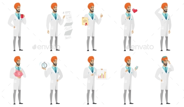 Muslim Doctor Vector Illustrations Set - People Characters