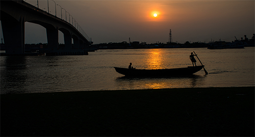 sunrise over an fishing boats