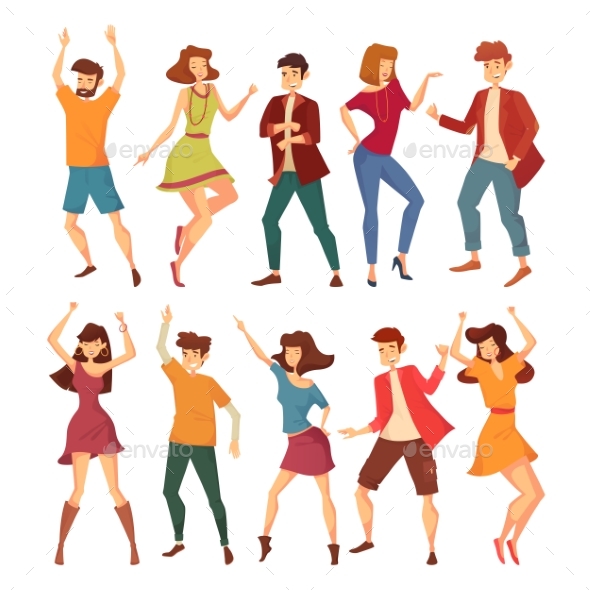 Set of Isolated Dancing Men and Women - People Characters