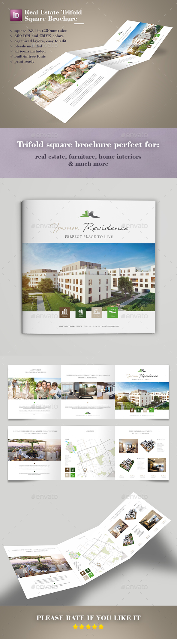 Real Estate Trifold Square Brochure - Brochures Print Templates