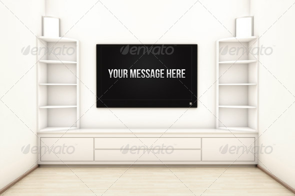 Living Room Render Scene with Center Screen LED TV - 3D Renders Graphics