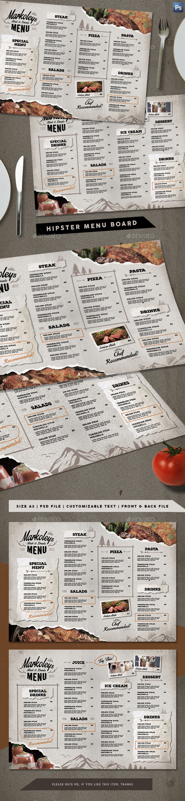 Hipster Cafe Menu Board - Food Menus Print Templates