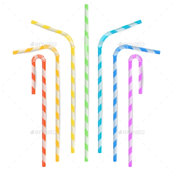 Colorful Drinking Straws Vector - Food Objects