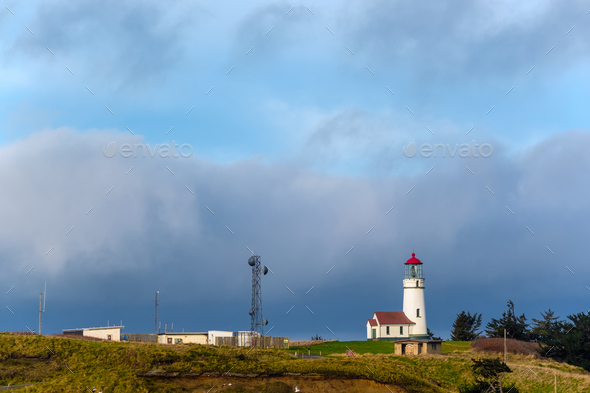 Cape Blanco Lighthouse at Pacific coast, built in 1870 - Stock Photo - Images