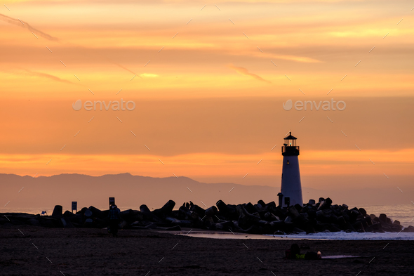 Santa Cruz Breakwater Light Walton Lighthouse at sunrise Stock