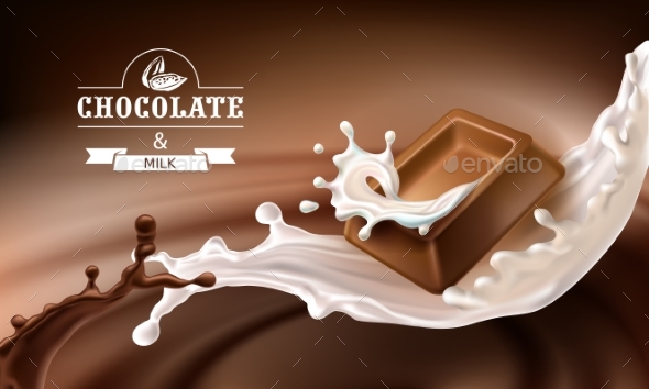 Vector 3D Splashes of Melted Chocolate and Milk - Food Objects