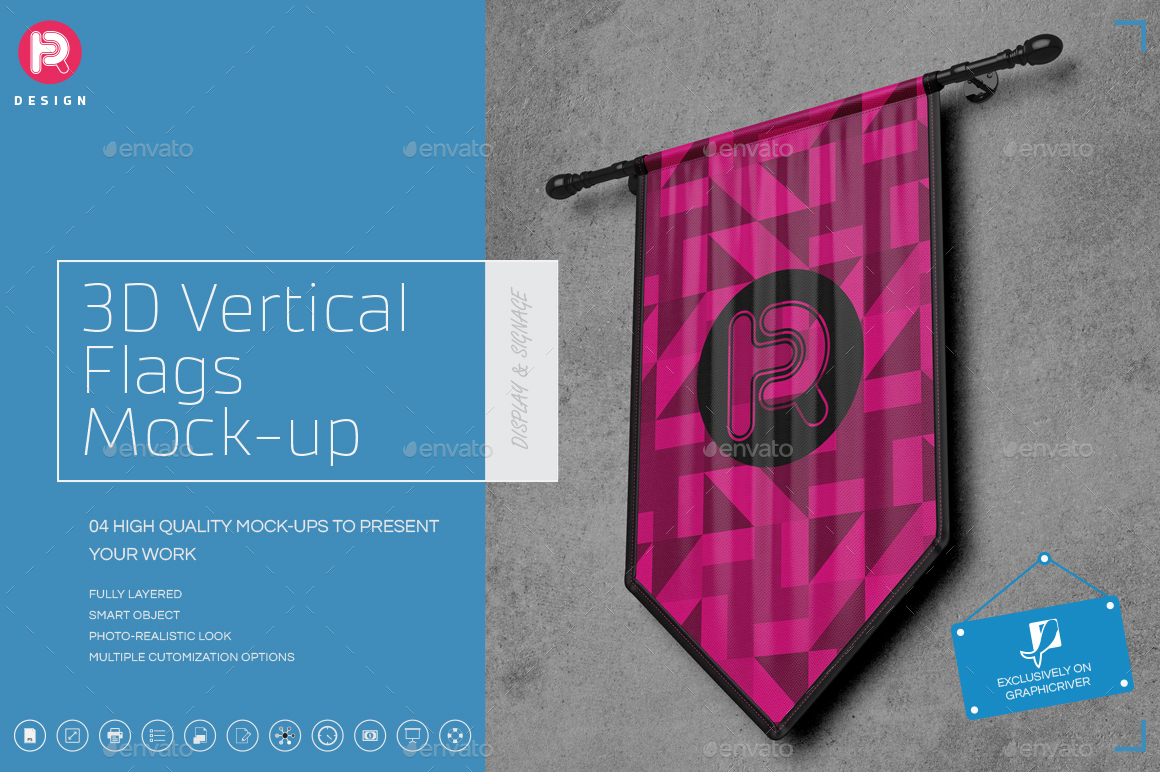 Download 3D Vertical Flags Mock-Up (set 1) by TRDesignme | GraphicRiver