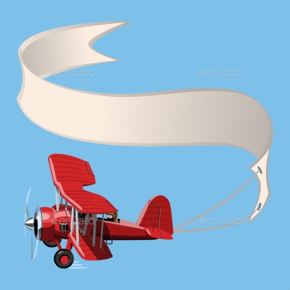 Cartoon Biplane with Banner