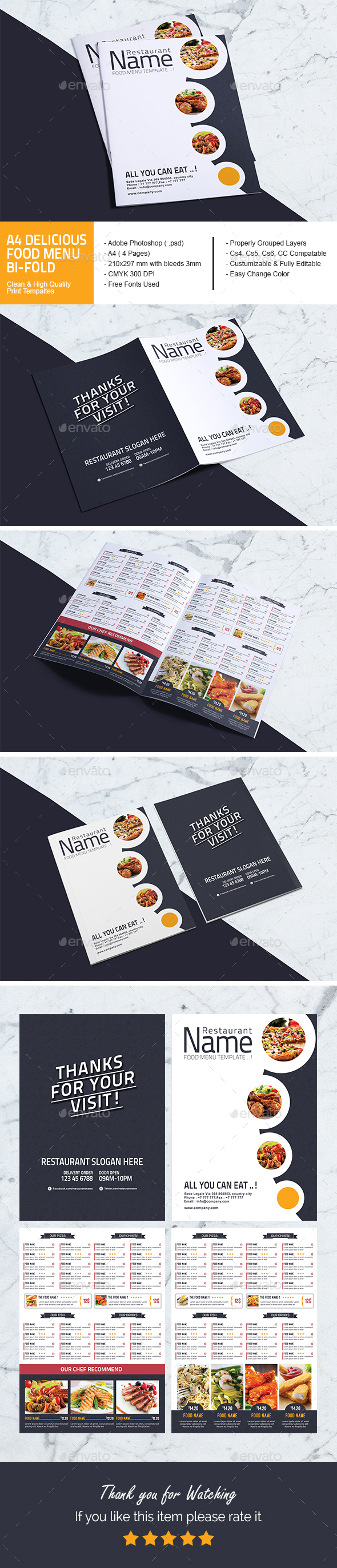 A4 Delicious Food Menu Bi-Fold - Food Menus Print Templates