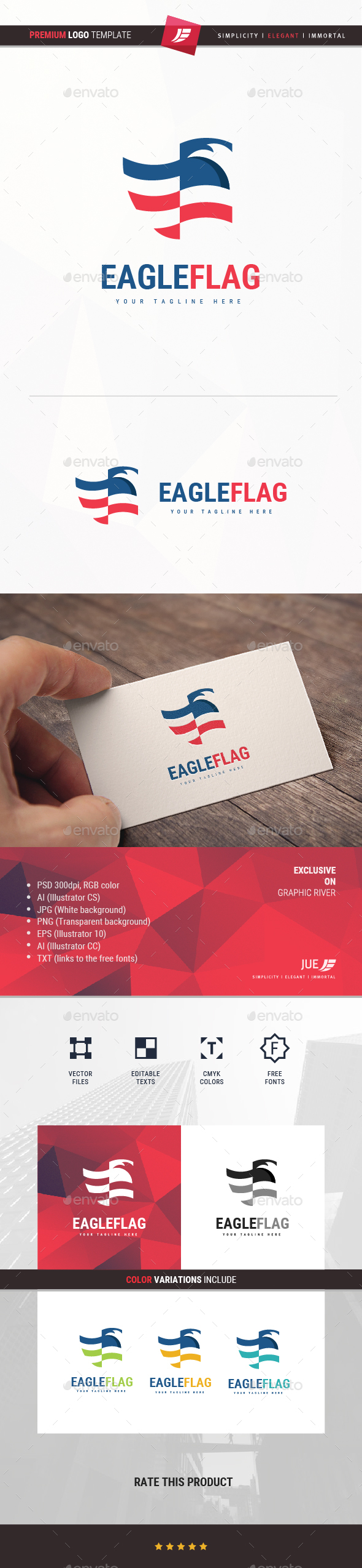 Eagle Flag Logo - Animals Logo Templates