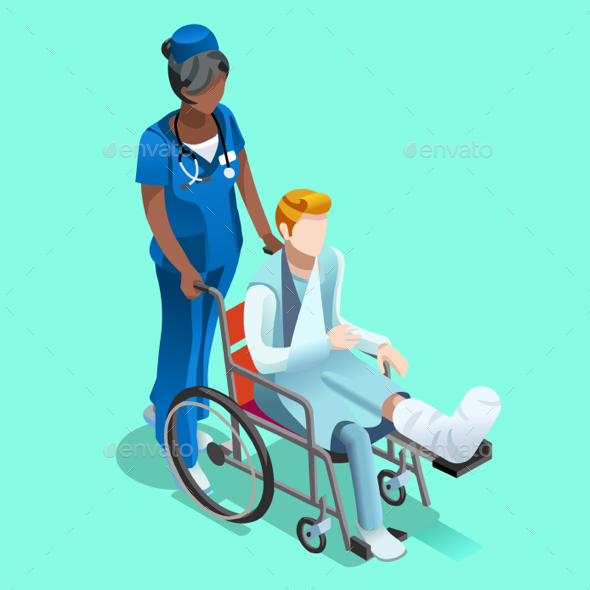 Vector Black Female Nurse and Patient Isometric People - Health/Medicine Conceptual