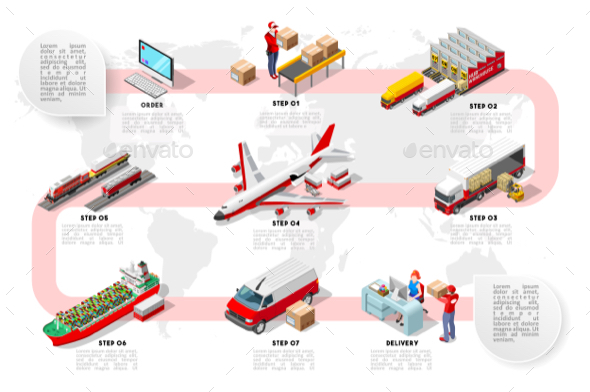 International Trade Logistics Network Isometric Infographic Vector - Industries Business