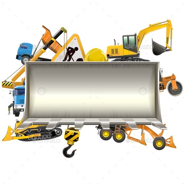 Vector Construction Frame with Bulldozer Shovel - Industries Business