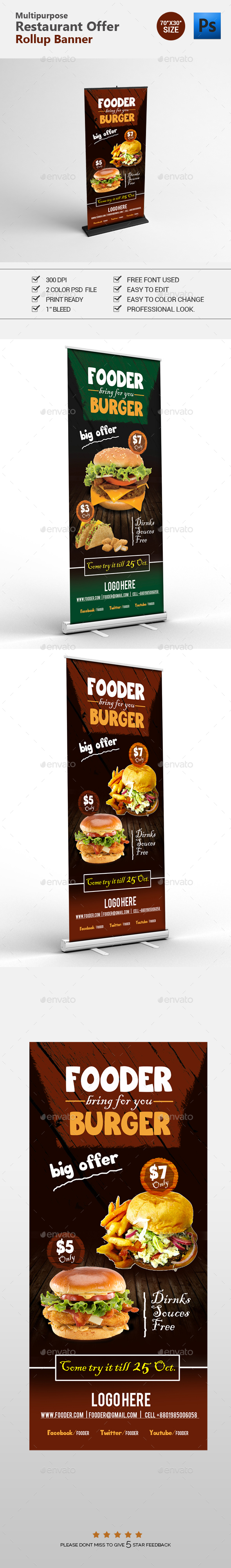 Restaurant Professional Roll up Banner - Print Templates